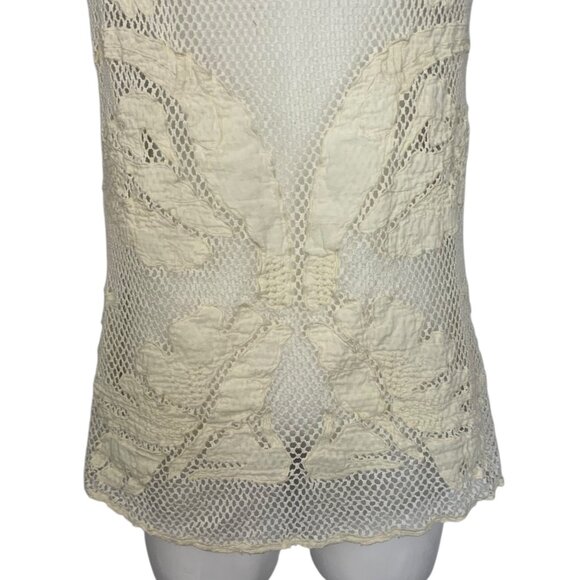 Anthropologie Lilka Mesh Appliqued Tunic Top S Cream Coverup Cap Sleeve Bohemian - Picture 9 of 11